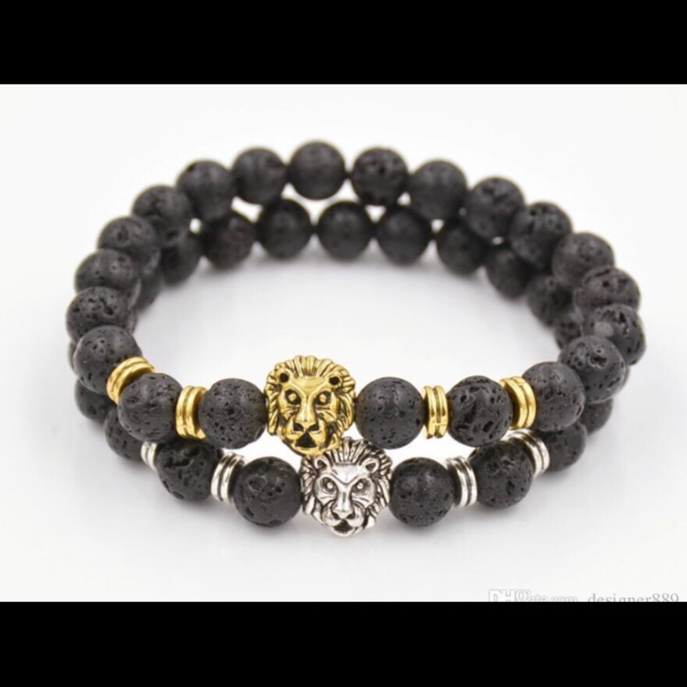 Set of Two Natural Stone Lion Bracelet